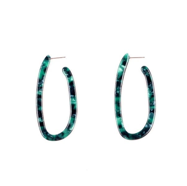 One Of A Kind Club Green and blue long hoop earrings