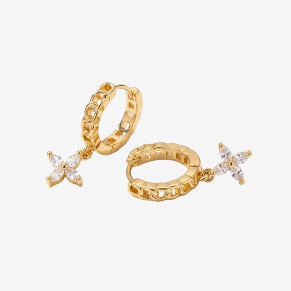 Uchi & Soto Kinmokusei Gold Flower Drop Chain Hoop Earrings