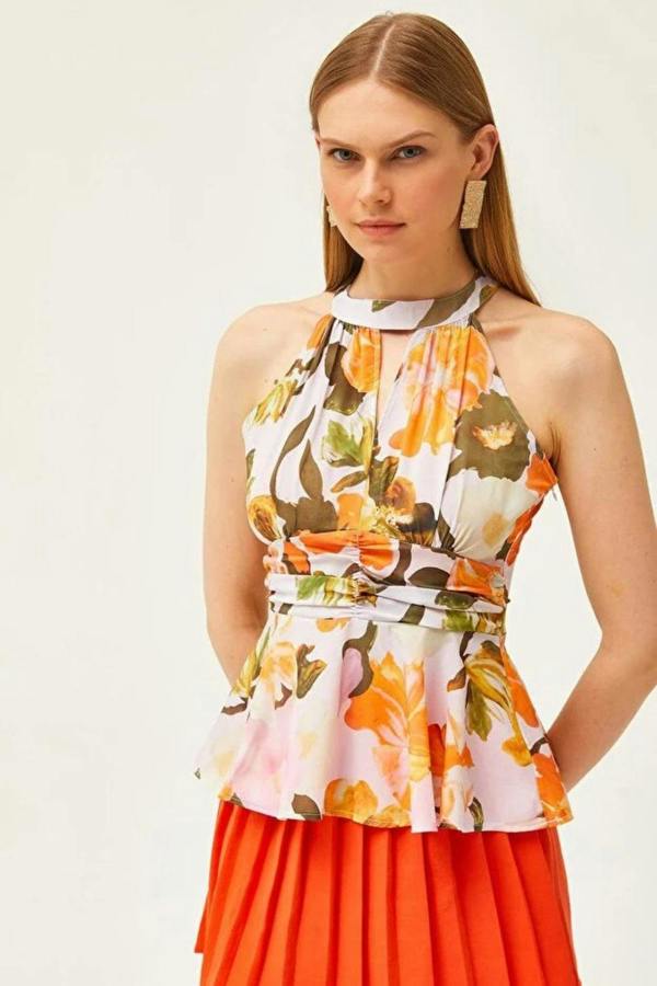 Hoxton Gal Halter Neck Crepe Blouse with Waist Detail