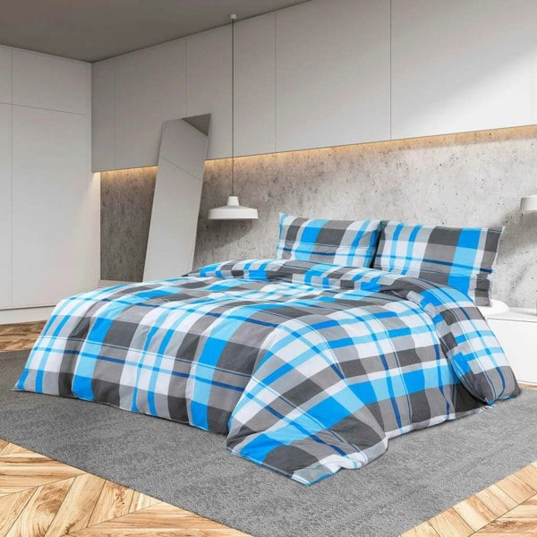 Berkfield Duvet Cover Set Blue and Grey 240x220 cm Cotton
