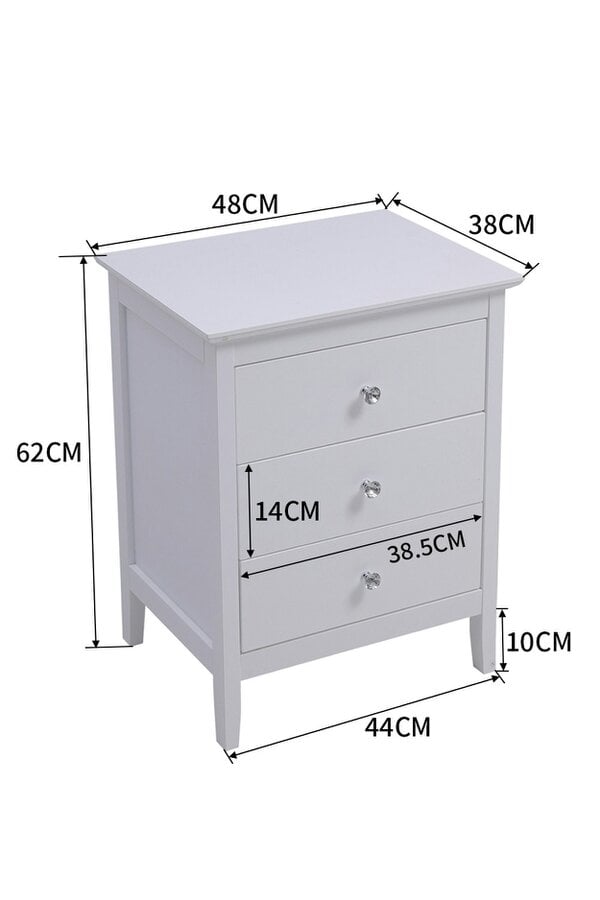 Living and Home 3-Drawer Wooden Storage Cabinet Bedside Table with Rhinestone Handle