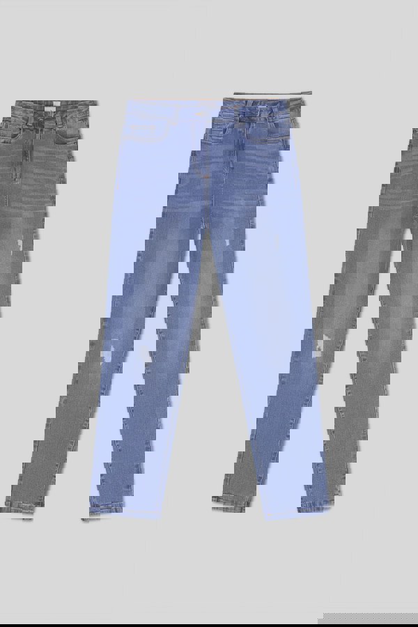 ENORSIA Blue Straight Fit High Rise Ripped Jeans