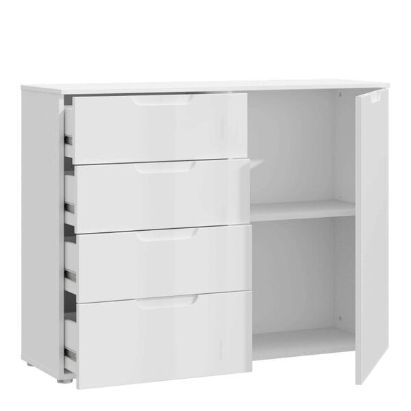 Wyld Haus Leipzig White Gloss Chest of 4 Drawers 1 Door