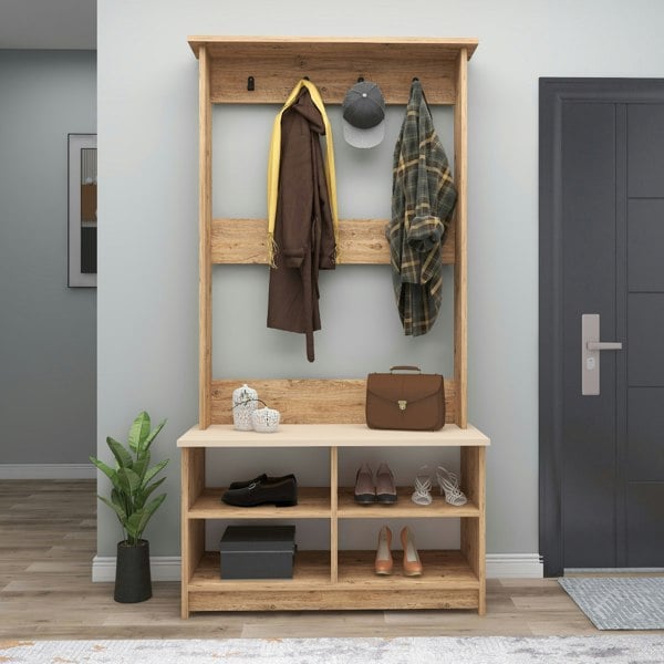 Destina Home Amelia Modern Hallways Coat Rack with 4 Shelves & Metal Hooks