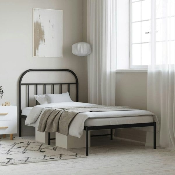 Berkfield Metal Bed Frame with Headboard Black 100x190 cm
