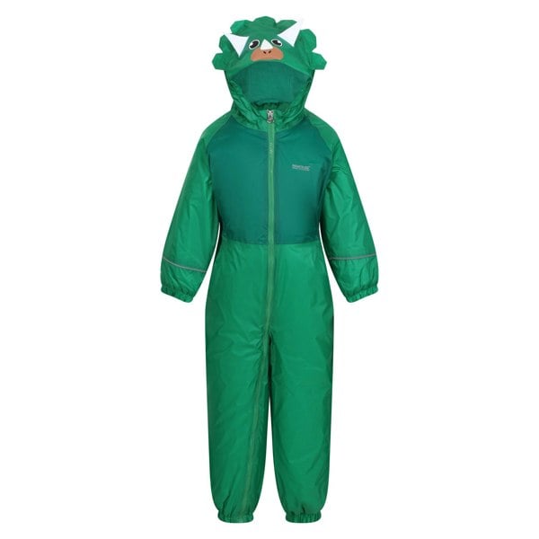 Regatta Childrens / Kids Mudplay III Dinosaur Waterproof Puddle Suit - Jellybean Green