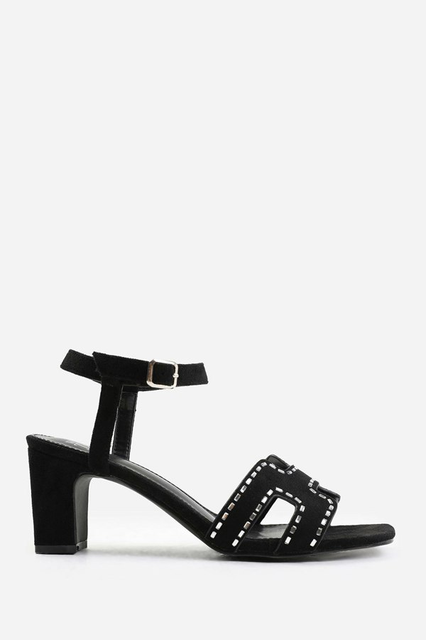 Where's That From Cora Low Block Heel With Cut Out Detailing and Diamantes in Black Suede