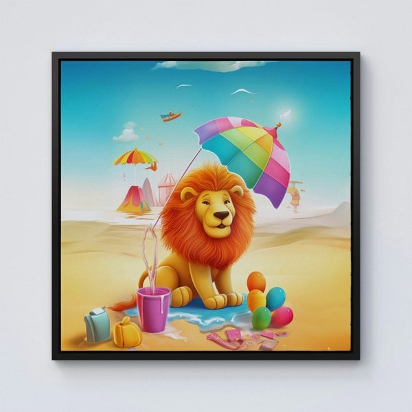 Warren Reed Lion On A Beach Holiday Framed Canvas