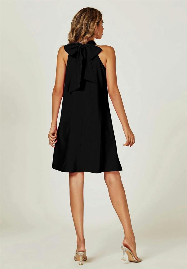 FS Collection Halter Neck Tie Back Mini Dress In Black