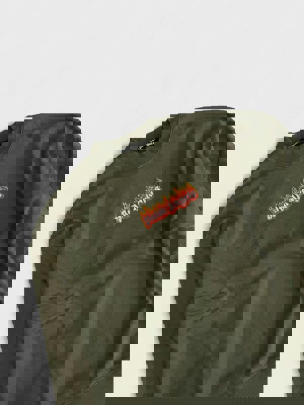 Palm Angels Burning Logo Sweatshirt Military Green