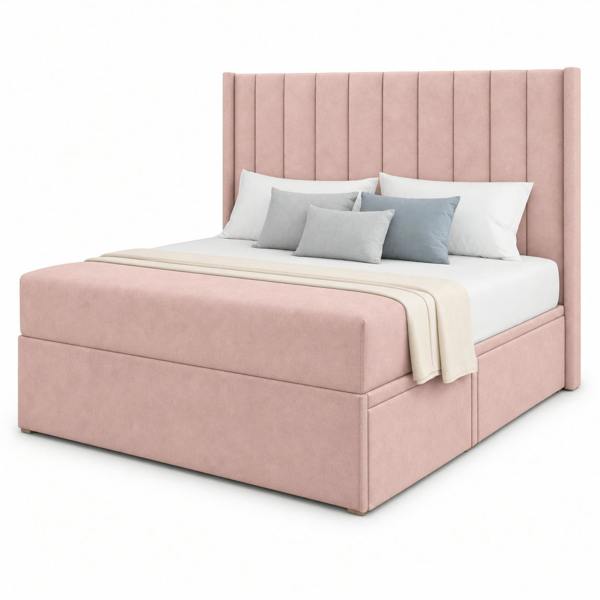 Great British Beds Sapphire Winged Divan Bed - Pink Plush