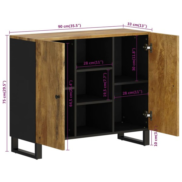 Berkfield Sideboard with 2 Doors 90x33x75 cm Solid Wood Mango