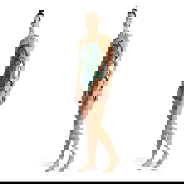 Arena Energy Booster navy green multi swimsuit with green black leaf print