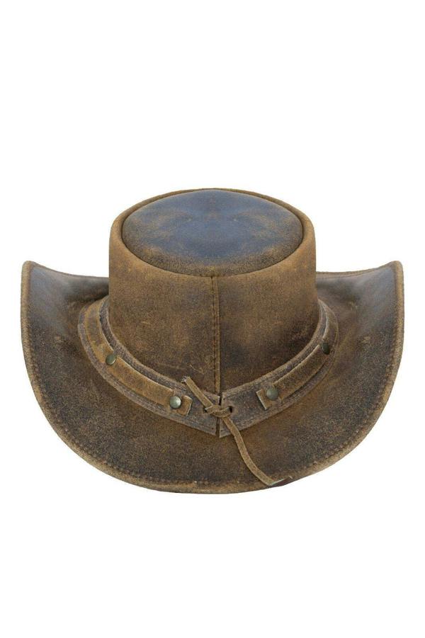 Infinity Leather Cowboy Aussie Real Leather Hat Australian Tan Brown Western Outback Bush Hat