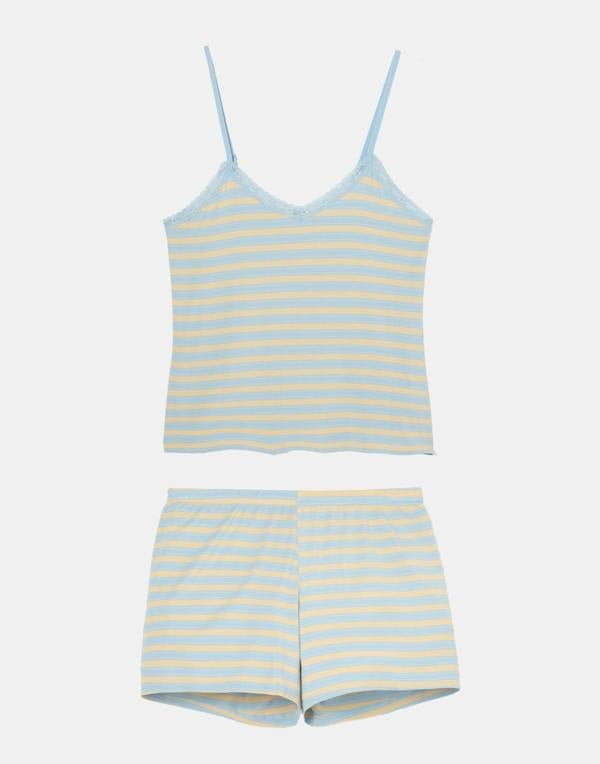 British Boxers Women's Bamboo Lace Camisole Short Pyjama Set - Cornish