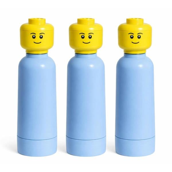 LEGO Head Water Bottle 0.4L Kids School Drink Flask H25cm Light Blue