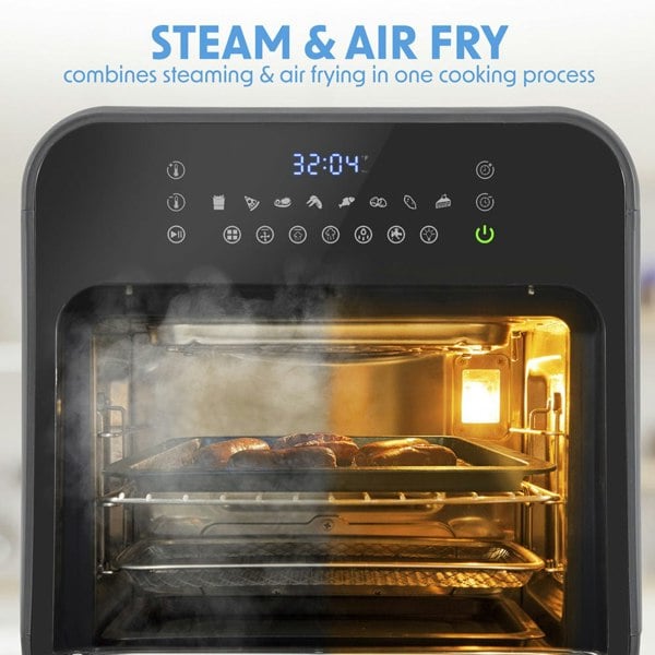 Worktop Steam Air Fryer Oven - 1635W 15L - Black Easy Clean - Dehydrate & Bake - LoopsDirect