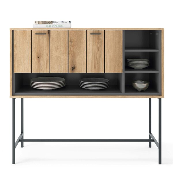 Wyld Haus Nightbloom Grey and Oak Effect Wood Panelled Bar Cabinet 1 Door 3 Shelves