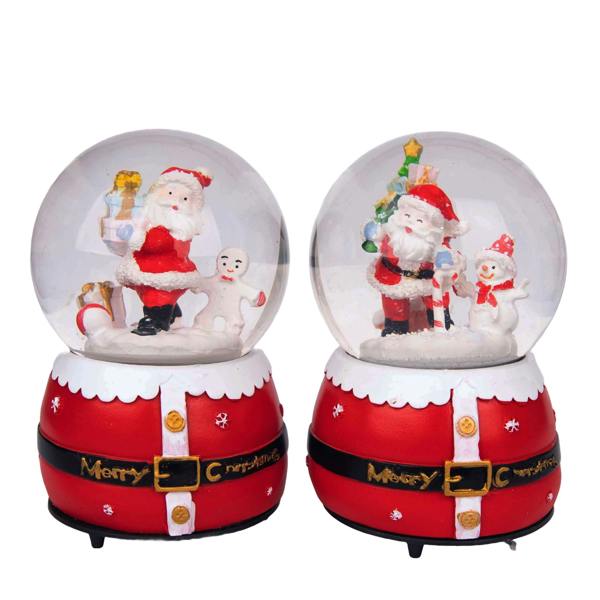 15cm Musical Christmas Snow Globe with Santa and Snowman Scene, Glass Ornament on Resin Base image 1