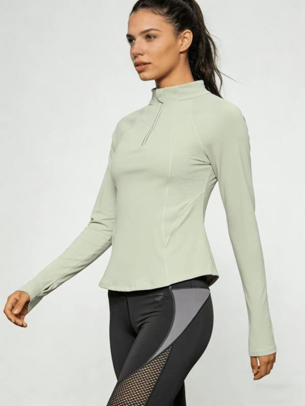 Anniou Half Zipper Yoga Top - Light Green