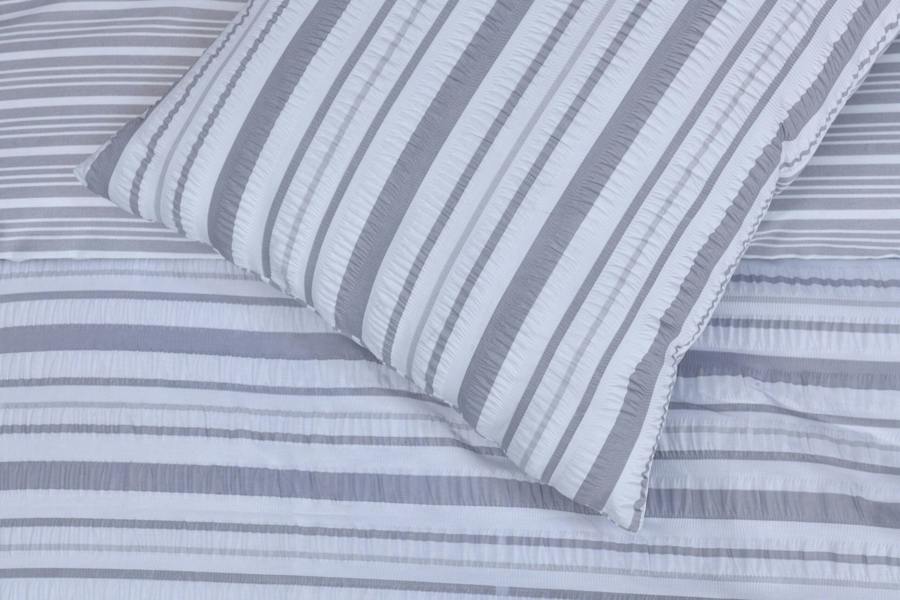 Smart Living Stripe Seersucker Duvet Cover With Pillowcases - Grey