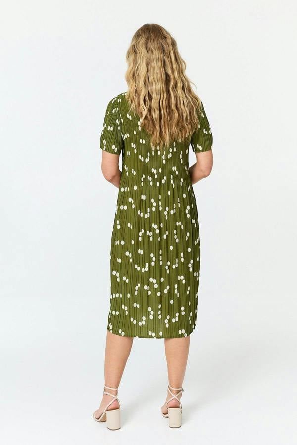 Sage | Spotty Print Pleated Texture Midi Dress
