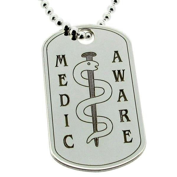 Christopher James of London Sterling Silver Medic Aware Rod & Snake Large Dog Tag With Engraving