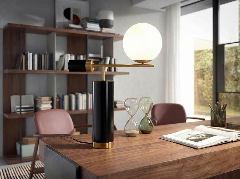 Angel Cerdá Table lamp in white glass, polished gold steel and porcelain marble base 8094