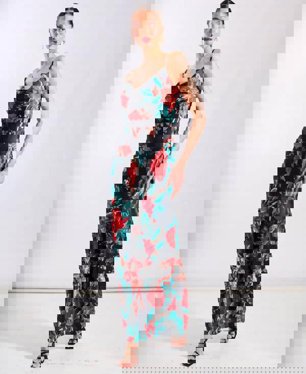 Red Floral Satin Maxi Dress