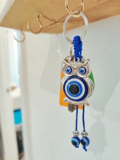 The Colourful Aura Large Owl Animal Tassel Turkish Protection Evil Eye Nazar House Car Keychain