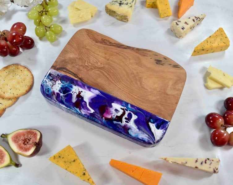 Cheese Board Gift with Purple Resin Art 21cm - Mother's Day Gift Idea