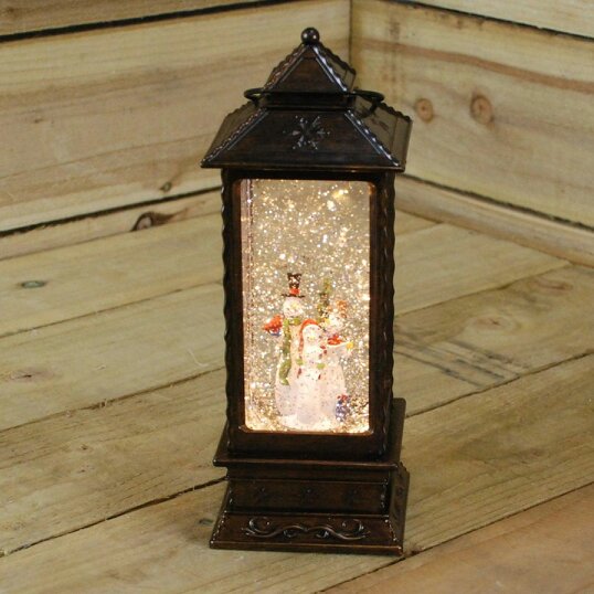 Samuel Alexander 27cm Dual Power LED Christmas Glitter Water Spinner Rustic Lantern Snowman Scene