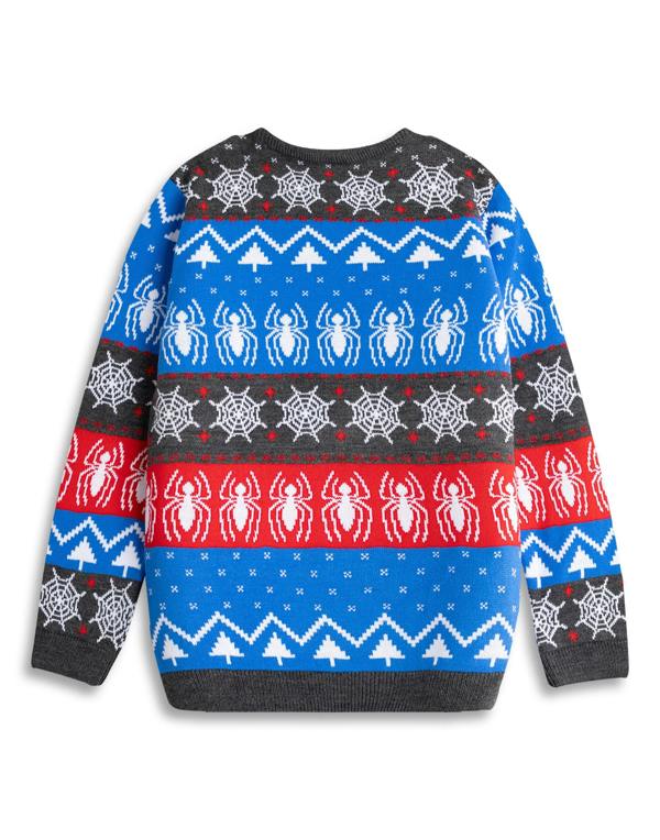 Spiderman Boys Blue Character Face Christmas Jumper