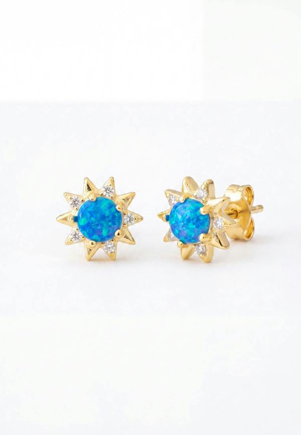 Latelita Sunflower Blue Opal Stud Earrings Gold
