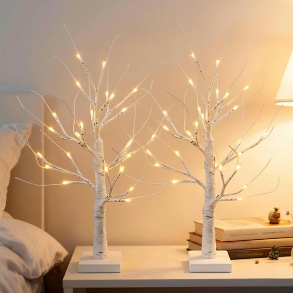 60cm White Twig Christmas Tree with 24 Warm White LEDs, USB or Battery Operated, Pack of 2 and Pack of 4 image 1