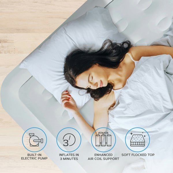 Get Fit Blow Up Air Bed with Built In Electric Pump- Free Pillow - Elevated Air Mattress - King