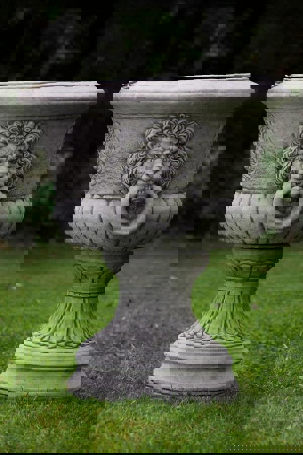 Pair of Lion Head design Stone Vases