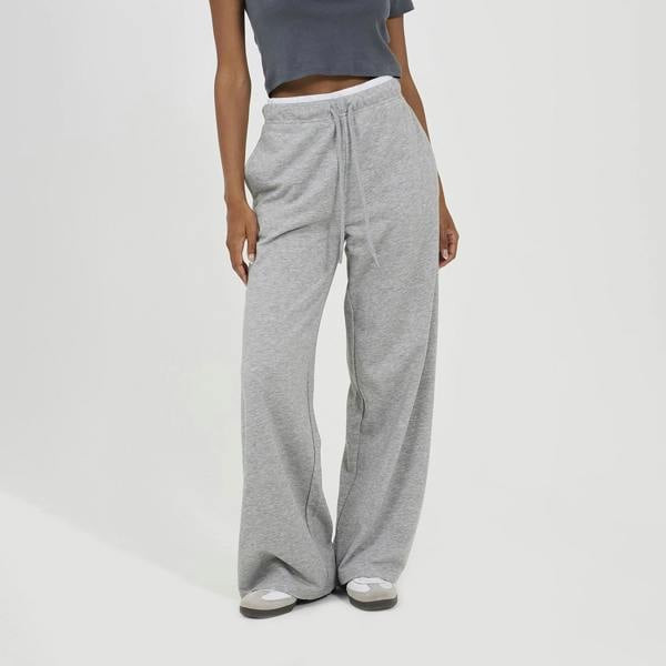 Brave Soul Grey Contrast Double Waistband Wide Leg Joggers - Grey Image 1