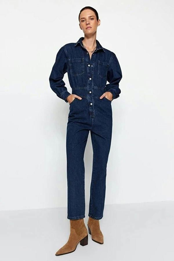 WOVCOR Balloon Sleeve Denim Jumpsuit