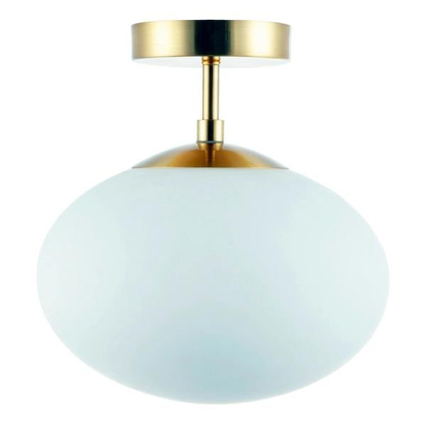 Designer Oval White Glass Globe Bathroom Ceiling Lamp in Antique Brass Image 5