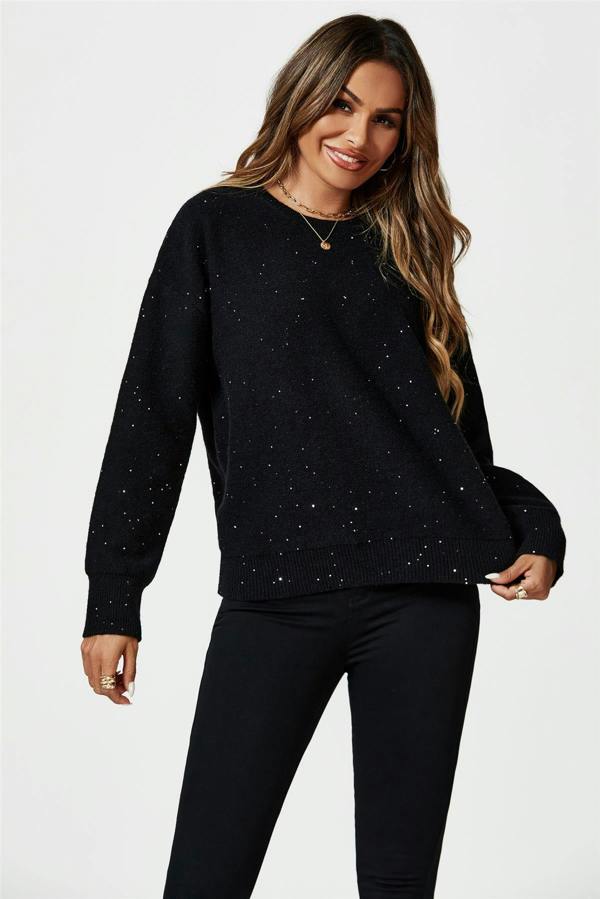 FS Collection Scatter Sequin Jumper Top In Black