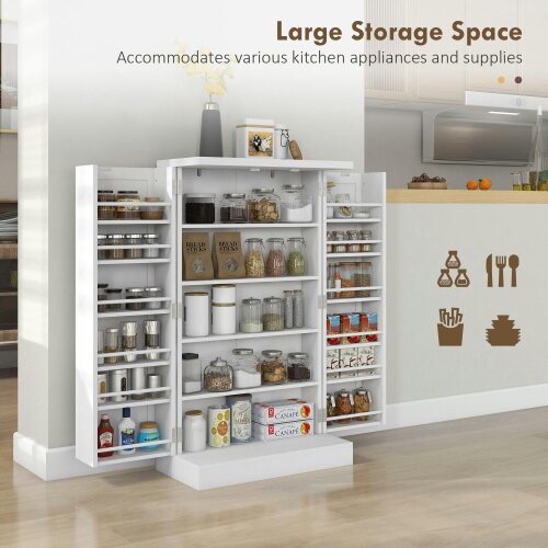 Wyld Haus Kanese Wooden White 6 Tier Kitchen Pantry Cabinet With Slatted Door Racks