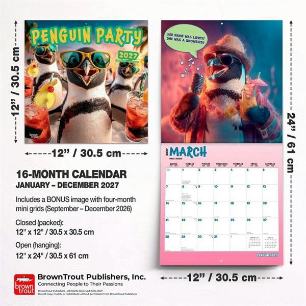 Penguin Party Calendar 2027, Wall Calendars, Month To View, Animals, Gift