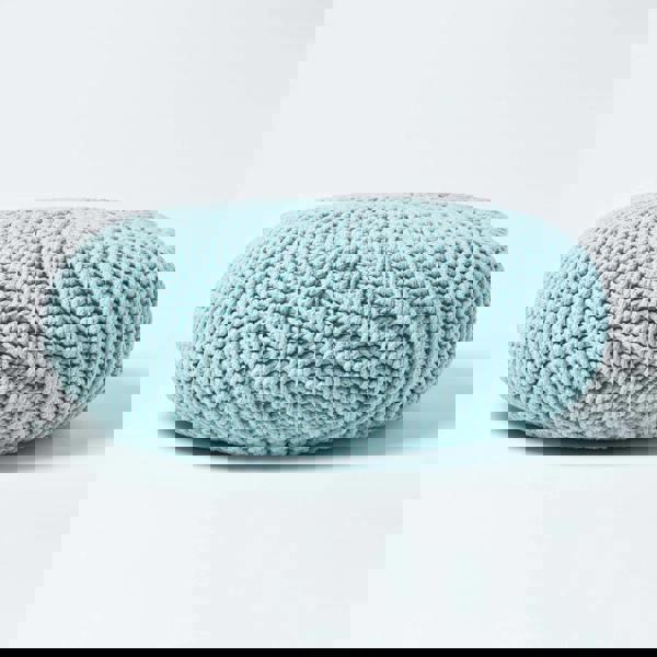 HOMESCAPES Large Round Cotton Knitted Pouffe Footstool