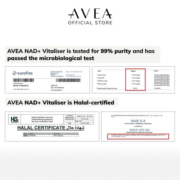 AVEA NAD+ Vitaliser Supplement (30 capsules) | Swiss Quality | 99% Purity | NAD+ supplement, Nicotinamide, NR
