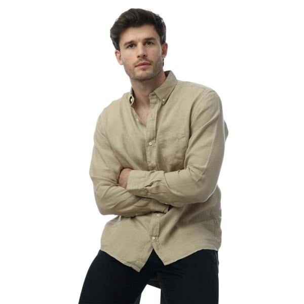Gant Mens Linen Garment Dyed Regular Shirt - Beige - 