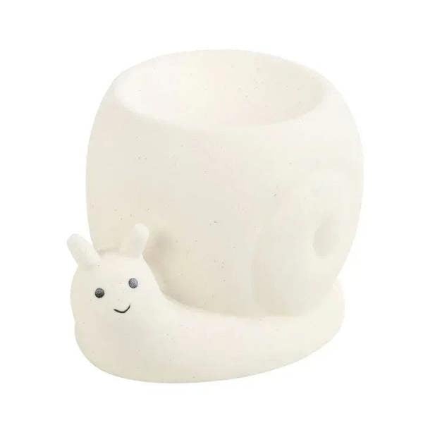 Cream snail oil burner with rounded top and smiling snail front detail