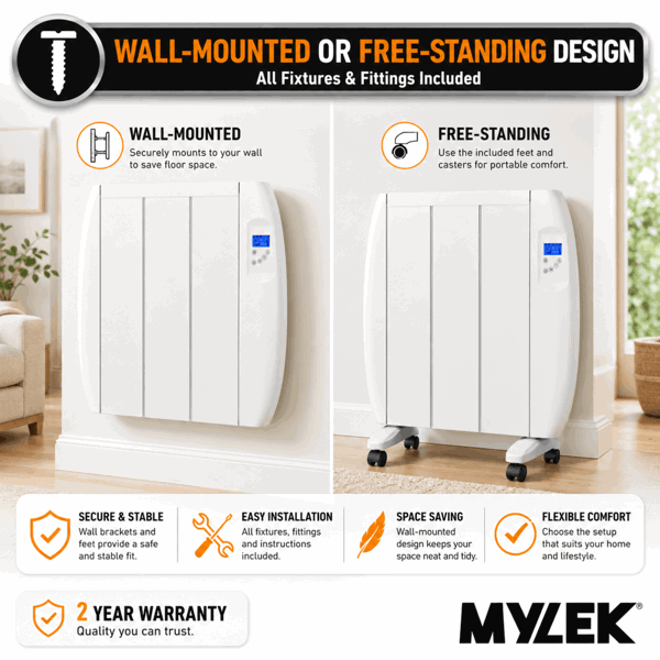 MYLEK Panel Heater Radiator 600W Electric with Programmable Digital Timer