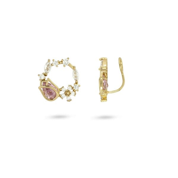Gold Trip Pink Rose Garden Clip On Earrings