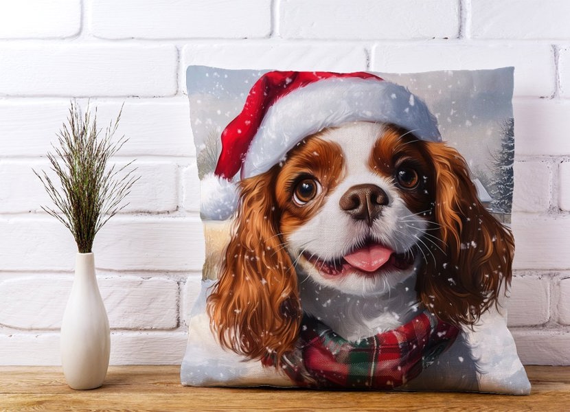 Warren Reed Snowy Christmas Cavalier King Charles Spaniel Cushion